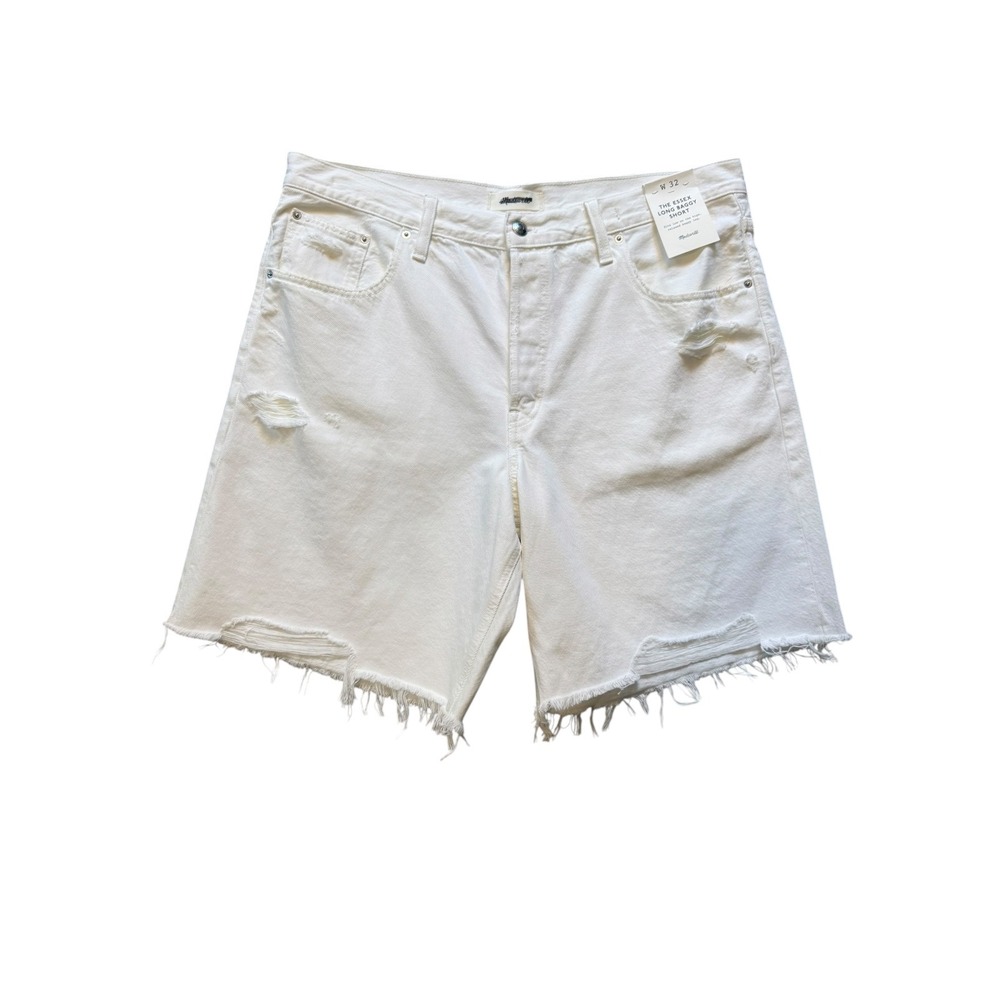 Madewell Essex Long Baggy Shorts White Distressed Raw Hem NZ135 Womens 14 32 NEW - Picture 2 of 8